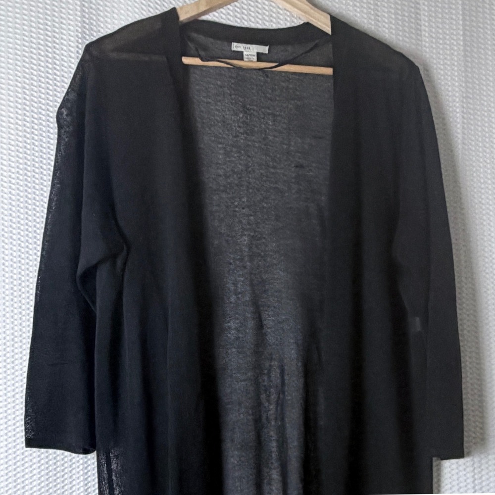 Est. 1946 Duster Cardigan 14/16W Black Sheer Open Front Knit‎ Office Academia